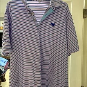 Peter Millar Blue and White Striped Scotty Cameron Polo Shirt
